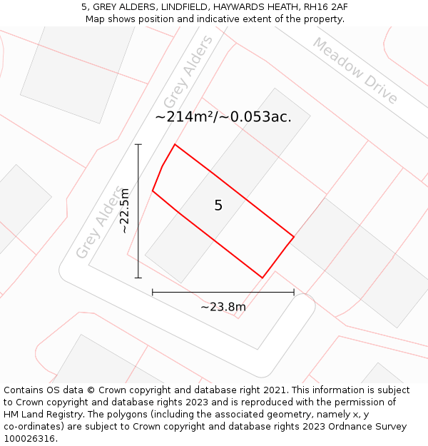 5, GREY ALDERS, LINDFIELD, HAYWARDS HEATH, RH16 2AF: Plot and title map