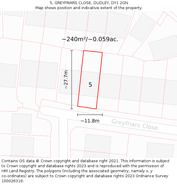 5, GREYFRIARS CLOSE, DUDLEY, DY1 2GN: Plot and title map