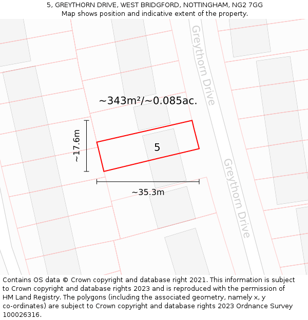 5, GREYTHORN DRIVE, WEST BRIDGFORD, NOTTINGHAM, NG2 7GG: Plot and title map