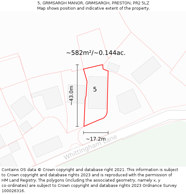 5, GRIMSARGH MANOR, GRIMSARGH, PRESTON, PR2 5LZ: Plot and title map