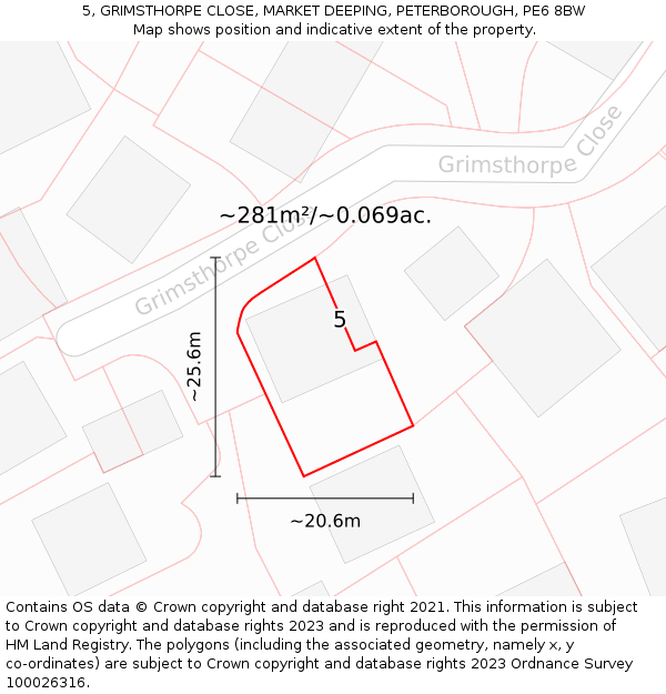 5, GRIMSTHORPE CLOSE, MARKET DEEPING, PETERBOROUGH, PE6 8BW: Plot and title map