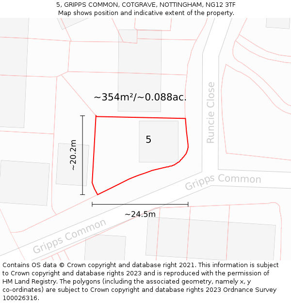 5, GRIPPS COMMON, COTGRAVE, NOTTINGHAM, NG12 3TF: Plot and title map