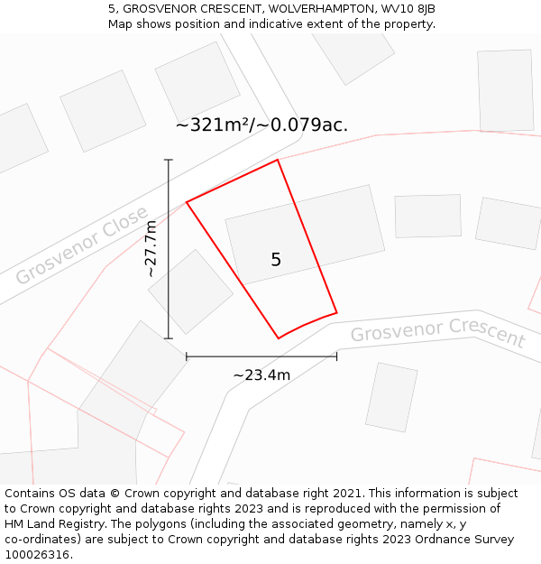 5, GROSVENOR CRESCENT, WOLVERHAMPTON, WV10 8JB: Plot and title map