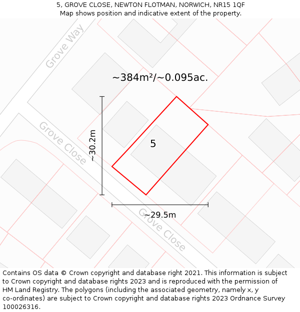5, GROVE CLOSE, NEWTON FLOTMAN, NORWICH, NR15 1QF: Plot and title map