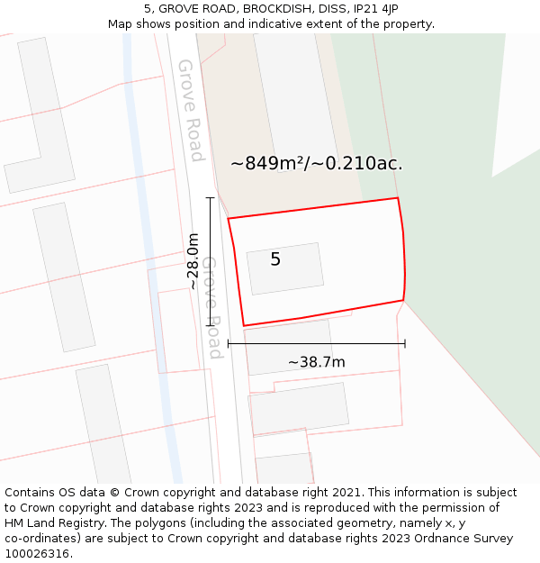 5, GROVE ROAD, BROCKDISH, DISS, IP21 4JP: Plot and title map