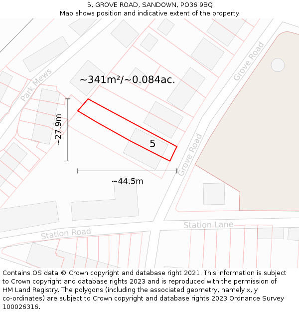 5, GROVE ROAD, SANDOWN, PO36 9BQ: Plot and title map