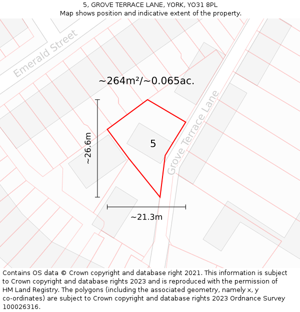 5, GROVE TERRACE LANE, YORK, YO31 8PL: Plot and title map