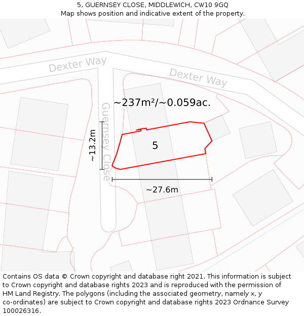 5, GUERNSEY CLOSE, MIDDLEWICH, CW10 9GQ: Plot and title map