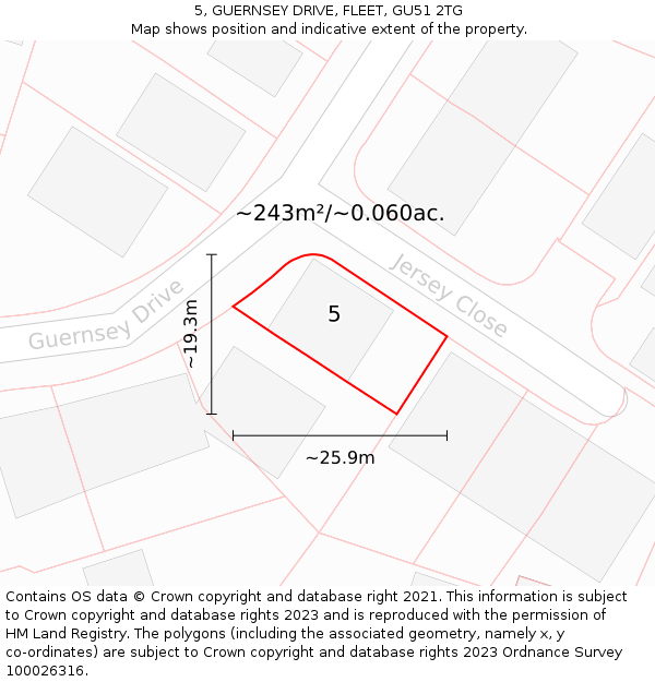 5, GUERNSEY DRIVE, FLEET, GU51 2TG: Plot and title map