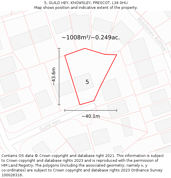 5, GUILD HEY, KNOWSLEY, PRESCOT, L34 0HU: Plot and title map