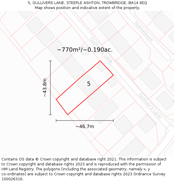 5, GULLIVERS LANE, STEEPLE ASHTON, TROWBRIDGE, BA14 6EQ: Plot and title map