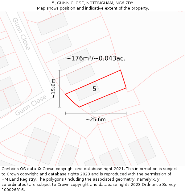 5, GUNN CLOSE, NOTTINGHAM, NG6 7DY: Plot and title map