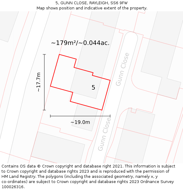 5, GUNN CLOSE, RAYLEIGH, SS6 9FW: Plot and title map