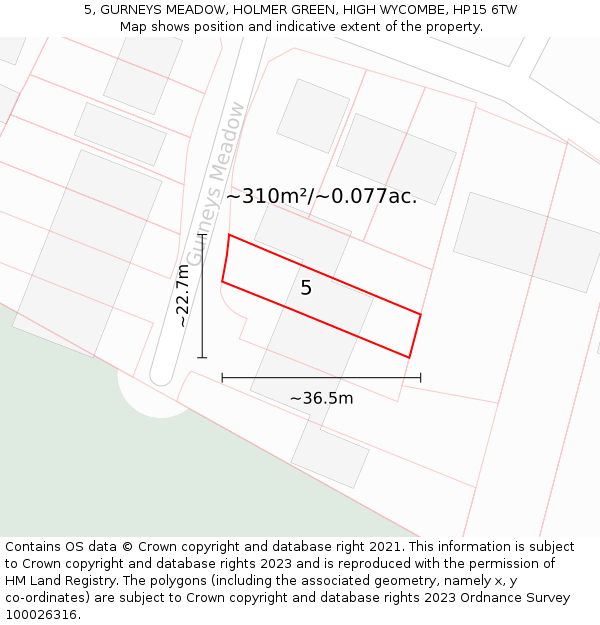 5, GURNEYS MEADOW, HOLMER GREEN, HIGH WYCOMBE, HP15 6TW: Plot and title map