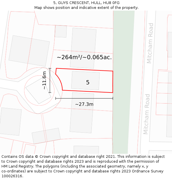 5, GUYS CRESCENT, HULL, HU8 0FG: Plot and title map