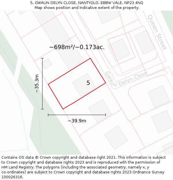 5, GWAUN DELYN CLOSE, NANTYGLO, EBBW VALE, NP23 4NQ: Plot and title map