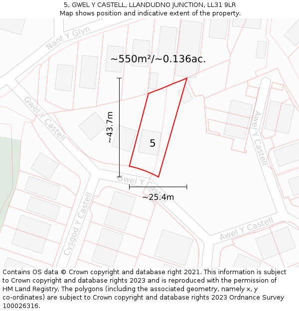 5, GWEL Y CASTELL, LLANDUDNO JUNCTION, LL31 9LR: Plot and title map