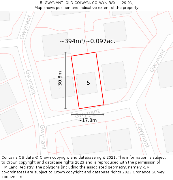 5, GWYNANT, OLD COLWYN, COLWYN BAY, LL29 9NJ: Plot and title map