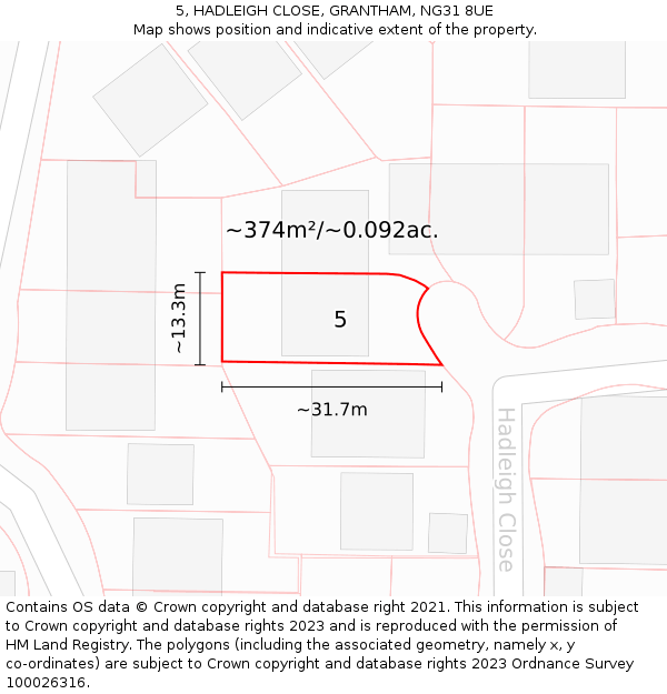 5, HADLEIGH CLOSE, GRANTHAM, NG31 8UE: Plot and title map