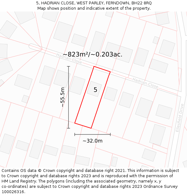 5, HADRIAN CLOSE, WEST PARLEY, FERNDOWN, BH22 8RQ: Plot and title map