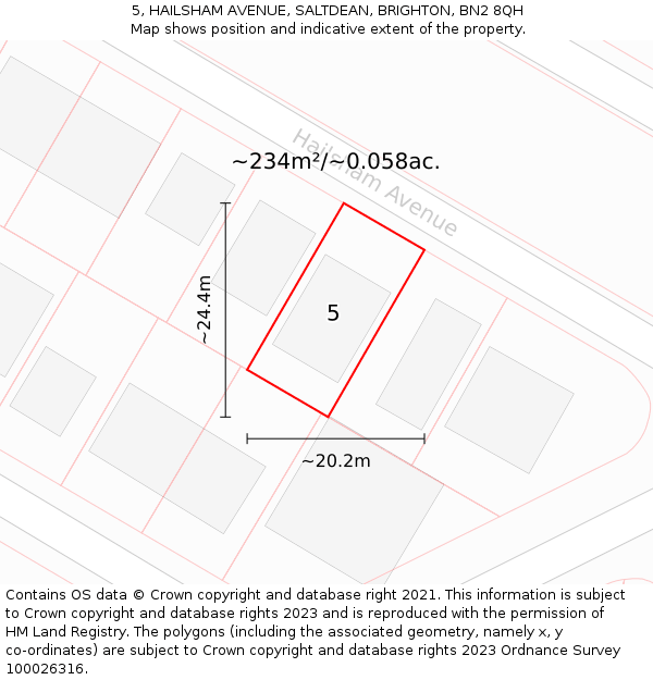 5, HAILSHAM AVENUE, SALTDEAN, BRIGHTON, BN2 8QH: Plot and title map