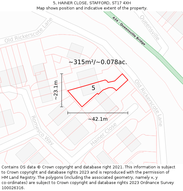 5, HAINER CLOSE, STAFFORD, ST17 4XH: Plot and title map