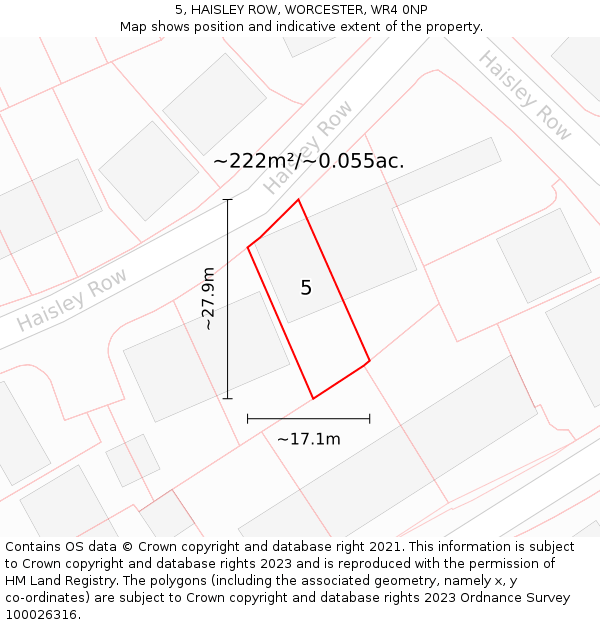 5, HAISLEY ROW, WORCESTER, WR4 0NP: Plot and title map