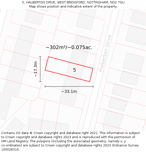 5, HALBERTON DRIVE, WEST BRIDGFORD, NOTTINGHAM, NG2 7GU: Plot and title map