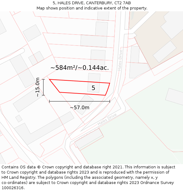 5, HALES DRIVE, CANTERBURY, CT2 7AB: Plot and title map