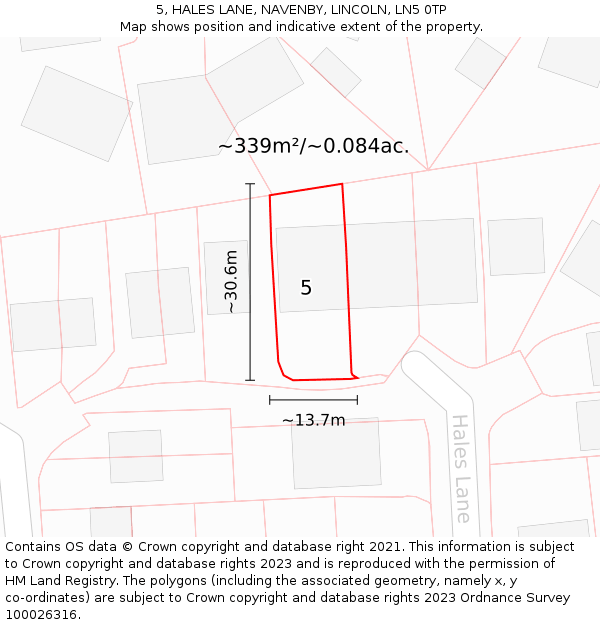 5, HALES LANE, NAVENBY, LINCOLN, LN5 0TP: Plot and title map