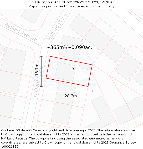 5, HALFORD PLACE, THORNTON-CLEVELEYS, FY5 3HP: Plot and title map