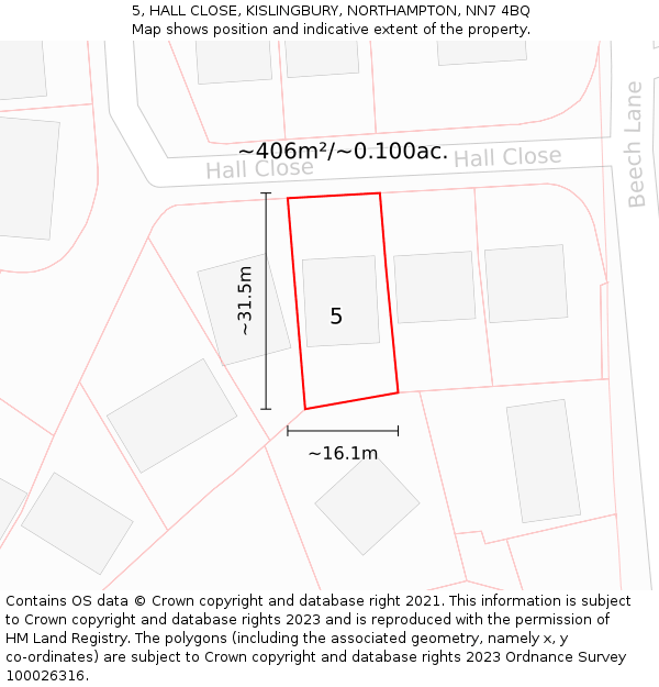 5, HALL CLOSE, KISLINGBURY, NORTHAMPTON, NN7 4BQ: Plot and title map