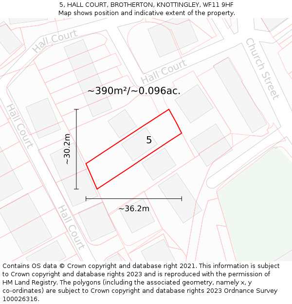 5, HALL COURT, BROTHERTON, KNOTTINGLEY, WF11 9HF: Plot and title map