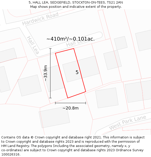 5, HALL LEA, SEDGEFIELD, STOCKTON-ON-TEES, TS21 2AN: Plot and title map