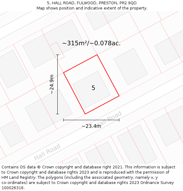 5, HALL ROAD, FULWOOD, PRESTON, PR2 9QD: Plot and title map
