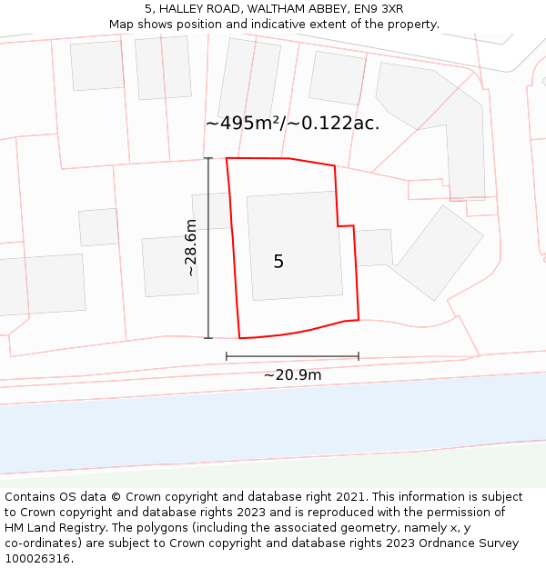 5, HALLEY ROAD, WALTHAM ABBEY, EN9 3XR: Plot and title map