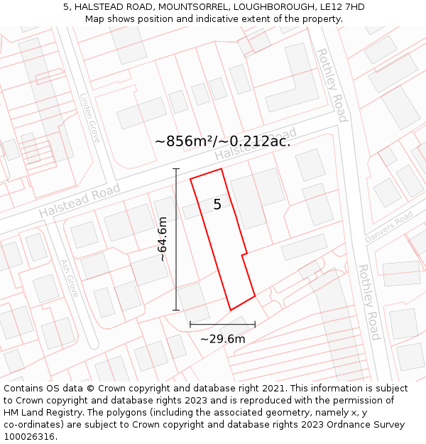 5, HALSTEAD ROAD, MOUNTSORREL, LOUGHBOROUGH, LE12 7HD: Plot and title map