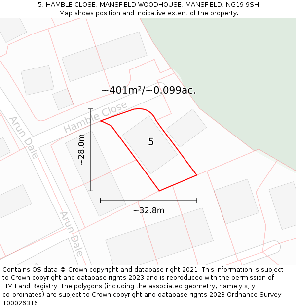 5, HAMBLE CLOSE, MANSFIELD WOODHOUSE, MANSFIELD, NG19 9SH: Plot and title map