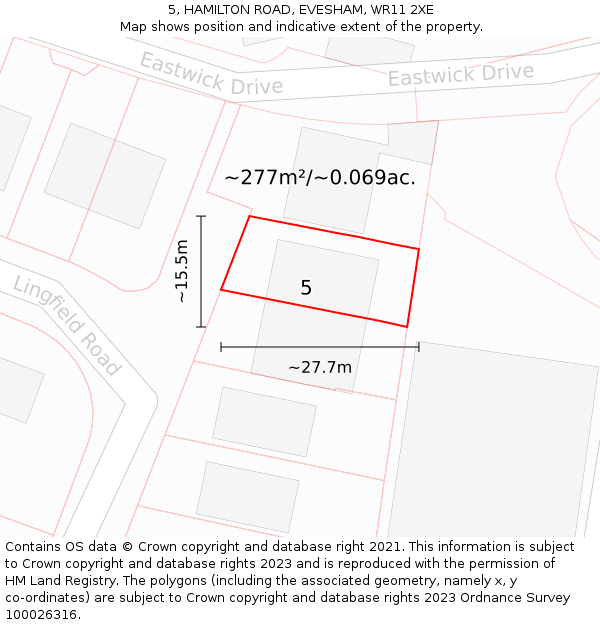 5, HAMILTON ROAD, EVESHAM, WR11 2XE: Plot and title map