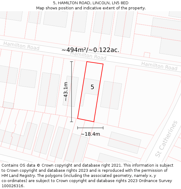 5, HAMILTON ROAD, LINCOLN, LN5 8ED: Plot and title map