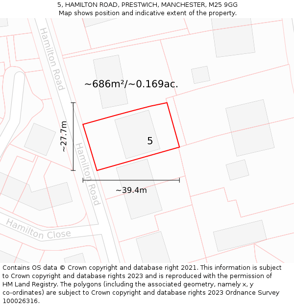 5, HAMILTON ROAD, PRESTWICH, MANCHESTER, M25 9GG: Plot and title map