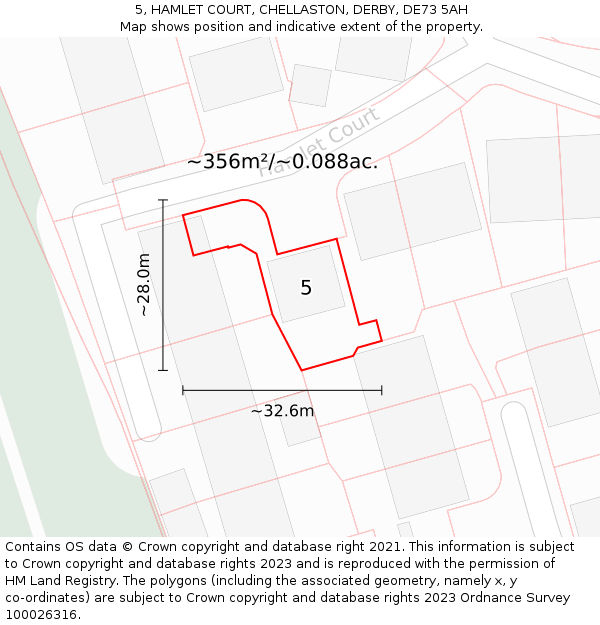 5, HAMLET COURT, CHELLASTON, DERBY, DE73 5AH: Plot and title map