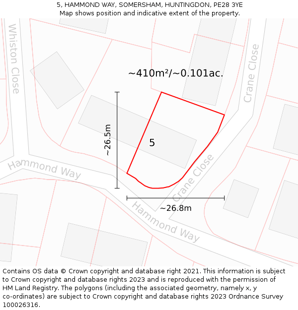 5, HAMMOND WAY, SOMERSHAM, HUNTINGDON, PE28 3YE: Plot and title map