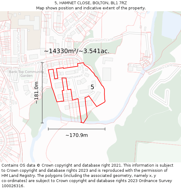 5, HAMNET CLOSE, BOLTON, BL1 7RZ: Plot and title map