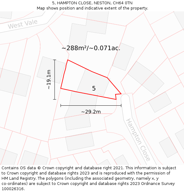 5, HAMPTON CLOSE, NESTON, CH64 0TN: Plot and title map