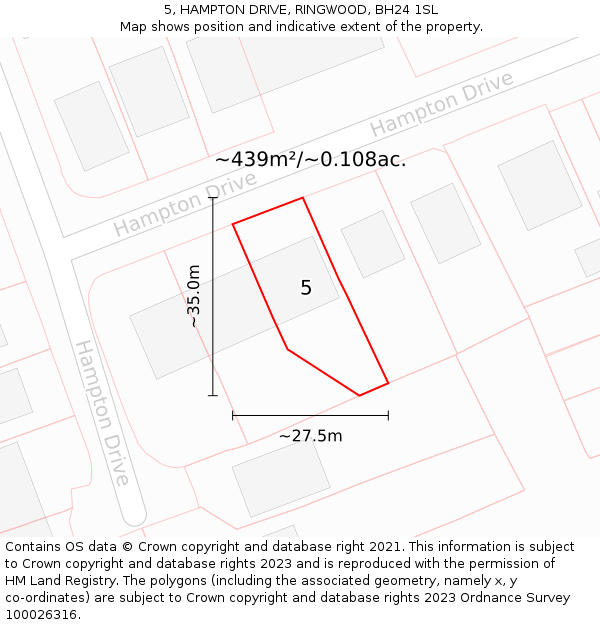 5, HAMPTON DRIVE, RINGWOOD, BH24 1SL: Plot and title map