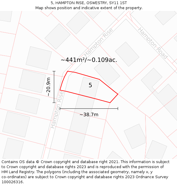 5, HAMPTON RISE, OSWESTRY, SY11 1ST: Plot and title map