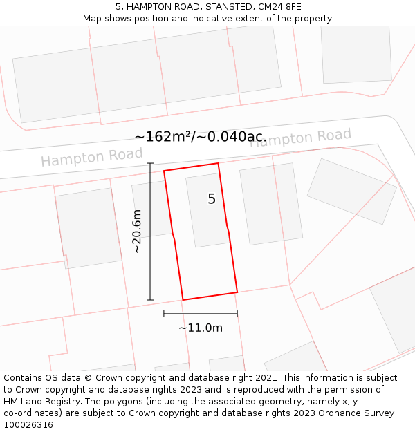 5, HAMPTON ROAD, STANSTED, CM24 8FE: Plot and title map