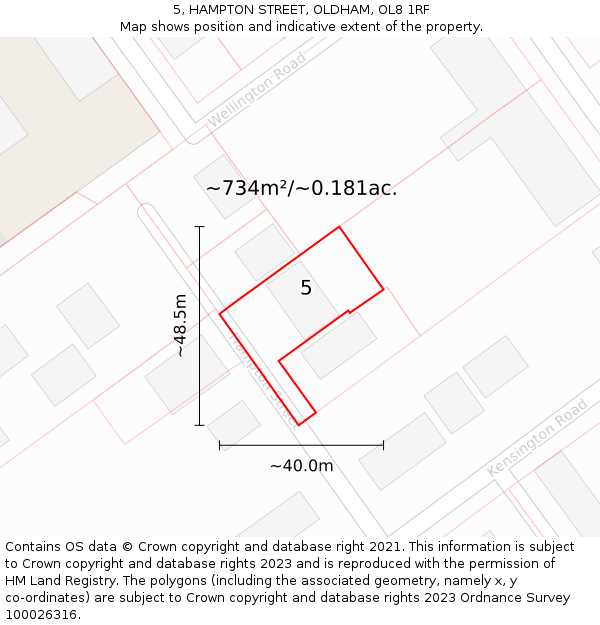 5, HAMPTON STREET, OLDHAM, OL8 1RF: Plot and title map