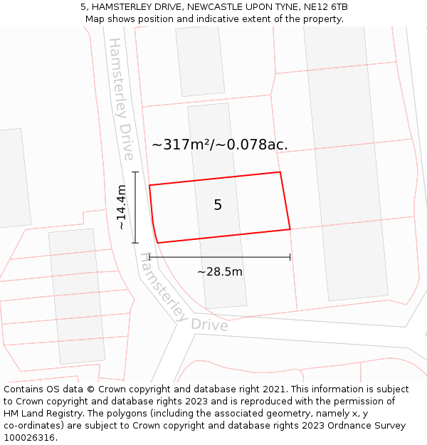 5, HAMSTERLEY DRIVE, NEWCASTLE UPON TYNE, NE12 6TB: Plot and title map